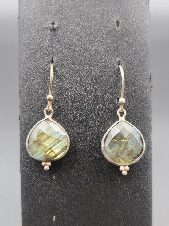 Jewelry - Sterling Silver Faceted Labradorite Stone Tarnished Earrings A6286